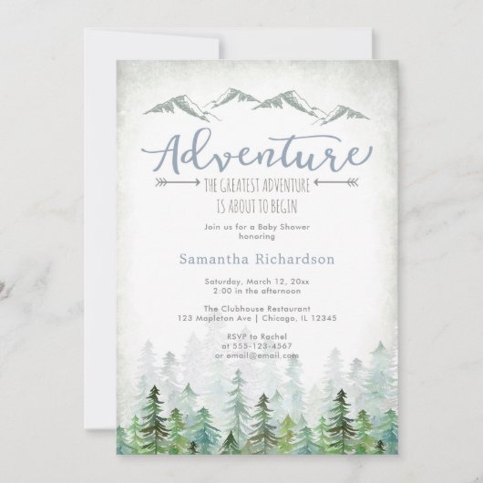 Invitation Let's Adventure Begin Forest Baby Shower (Devant)