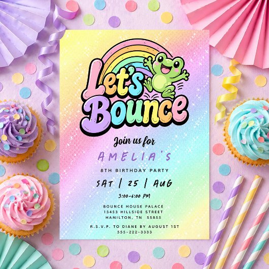 Invitation Let's Bounce Frog Rainbow Birthday Party