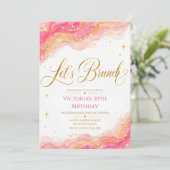 Invitation Let's Brunch à paillettes dorées et aqu (Debout devant)