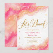 Invitation Let's Brunch à paillettes dorées et aqu (Devant / Derrière)