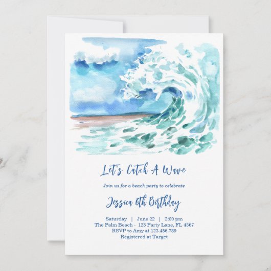 Invitation Let's Catch A Wave Surfing Beach Boy Birthday (Devant)