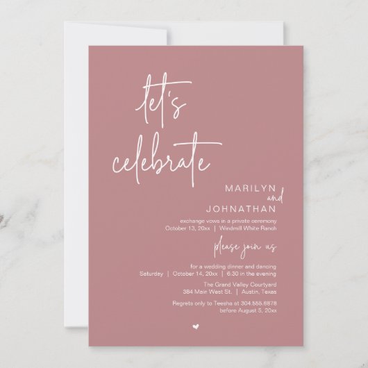 Invitation Let's Celebrate, Minimal Modern Wedding Reception (Devant)
