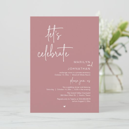 Invitation Let's Celebrate, Minimal Modern Wedding Reception (Debout devant)