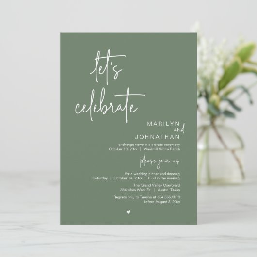 Invitation Let's Celebrate, Minimal Modern Wedding Reception (Debout devant)