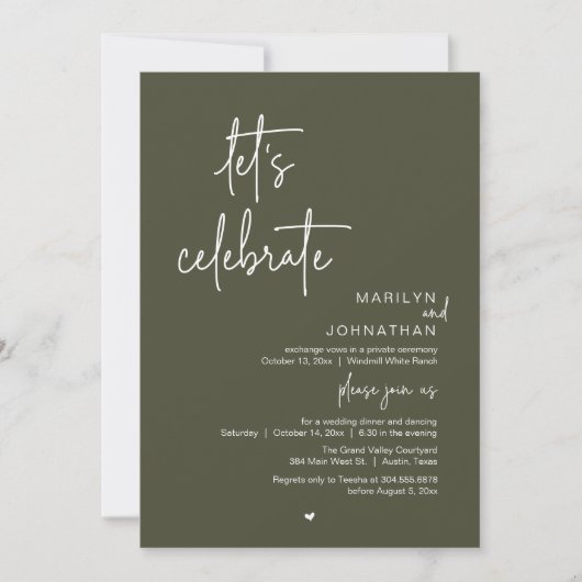 Invitation Let's Celebrate, Minimal Modern Wedding Reception (Devant)