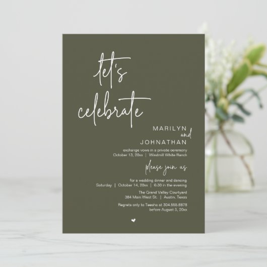 Invitation Let's Celebrate, Minimal Modern Wedding Reception (Debout devant)