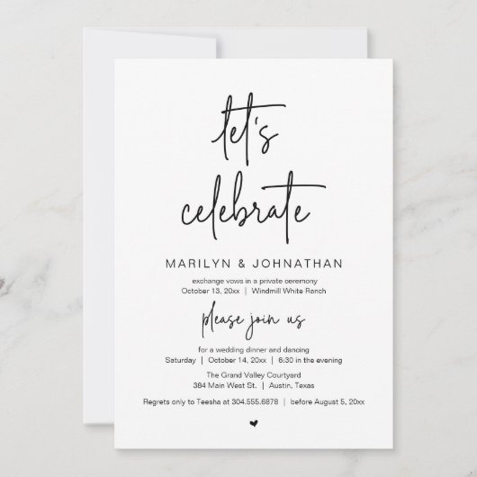 Invitation Let's Celebrate, Modern Minimal Wedding Reception (Devant)