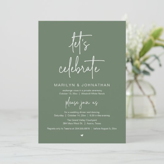 Invitation Let's Celebrate, Modern Minimal Wedding Reception (Debout devant)