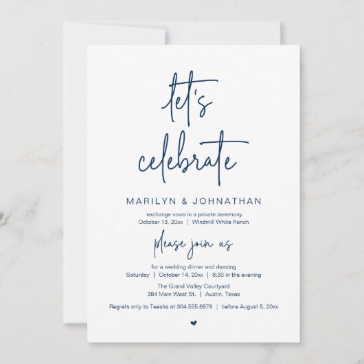 Invitation Let's Celebrate, Modern Minimal Wedding Reception (Devant)