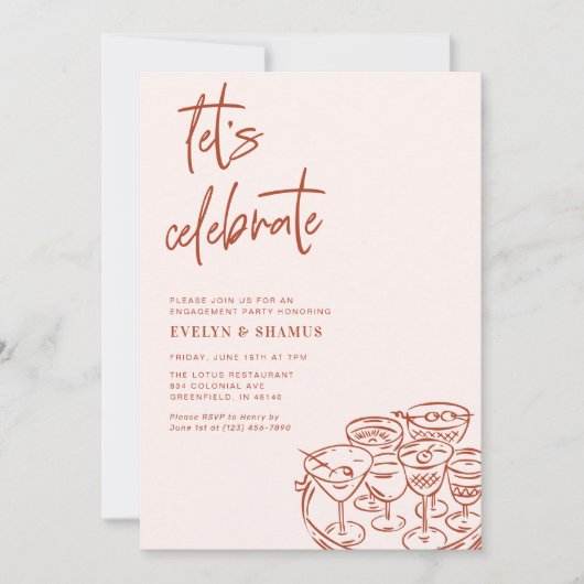 Invitation Let's Celebrate Whimsical Doodle Engagement Party (Devant)