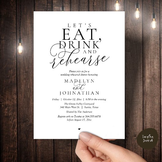 Invitation "Let's eat, drink and rehearse", Rehearsal Dinner