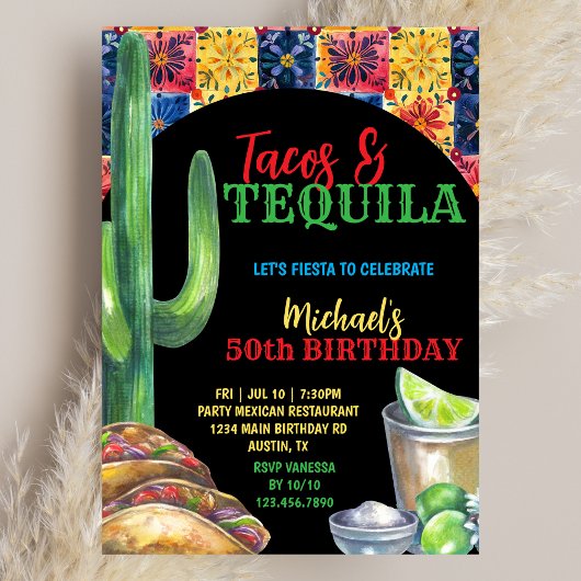 Invitation Let's Fiesta Tacos & Tequila Mexican 50th Birthday