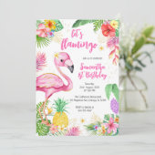 Invitation Let's Flamingle Pink Girl Tropical Birthday (Debout devant)