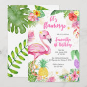 Invitation Let's Flamingle Pink Girl Tropical Birthday (Devant / Derrière)
