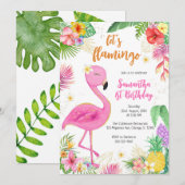 Invitation Let's Flamingle Pink Girl Tropical Birthday (Devant / Derrière)