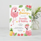 Invitation Let's Flamingle Pink Girl Tropical Birthday (Debout devant)