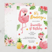 Invitation Let's Flamingle Pink Girl Tropical Birthday (Devant / Derrière)