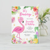 Invitation Let's Flamingle Pink Girl Tropical Birthday (Debout devant)