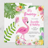 Invitation Let's Flamingle Pink Girl Tropical Birthday (Devant / Derrière)