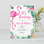 Invitation Let's Flamingle Pink Girl Tropical Birthday (Debout devant)