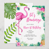Invitation Let's Flamingle Pink Girl Tropical Birthday (Devant / Derrière)