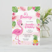 Invitation Let's Flamingle Pink Girl Tropical Birthday (Debout devant)