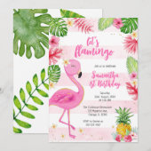 Invitation Let's Flamingle Pink Girl Tropical Birthday (Devant / Derrière)