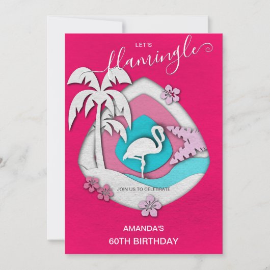 Invitation Let's Flamingle Tropical Flamingo 60th Birthday (Devant)
