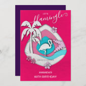 Invitation Let's Flamingle Tropical Flamingo 60th Birthday (Devant / Derrière)