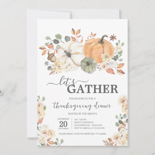 Invitation Let's Gather Pumpkin Dinner Thanksgiving (Devant)