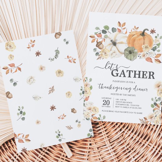 Invitation Let's Gather Pumpkin Dinner Thanksgiving