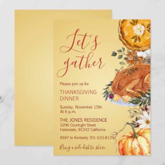 Invitation Let's gather Thanksgiving Dinner (Devant / Derrière)