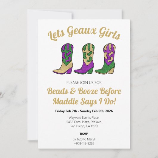 Invitation Lets Geaux Girls New Orleans Bachelorette Week-end (Devant)
