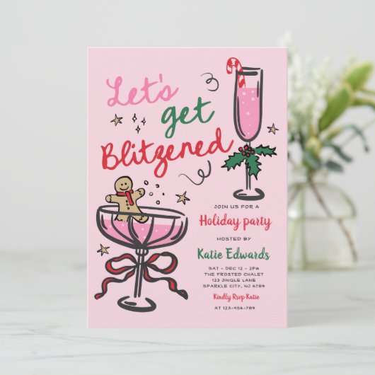 Invitation Let's Get Blitzened Christmas Cocktail Party (Debout devant)