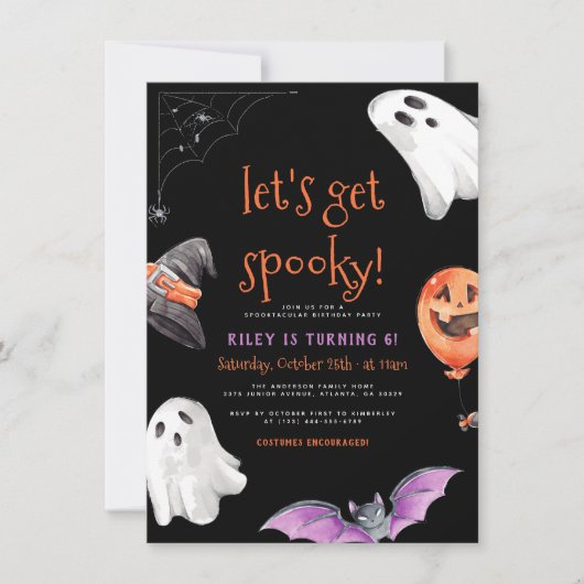 Invitation Lets Get Spooky Fun Kids Halloween Birthday Party (Devant)
