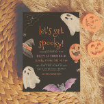 Invitation Lets Get Spooky Fun Kids Halloween Birthday Party<br><div class="desc">Modern Halloween-themed design for a spooktacular party! This birthday invitation features a spider's web in the top left-hand corner, two ghosts, a wizard hat, a pumpkin balloon, and a black and purple bat. Cards reverse to a black and white dotted pattern against an orange background. A gender-neutral design, perfect for...</div>