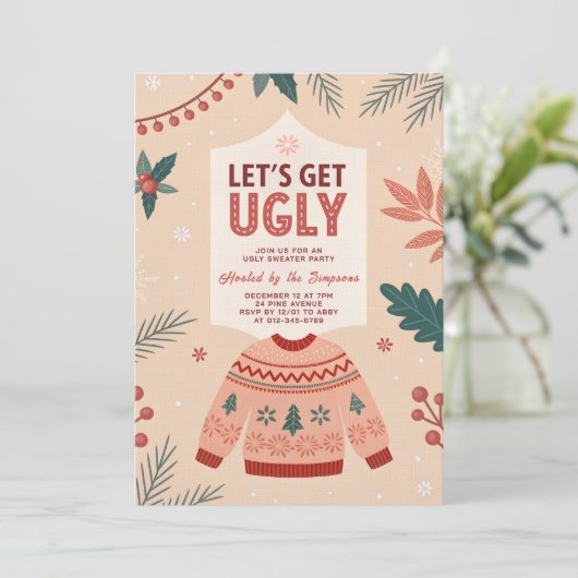 Invitation Let's Get Ugly Retro Christmas Ugly Sweater Party (Debout devant)