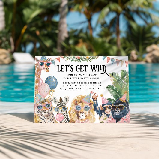 Invitation Let's Get Wild Jungle Animals Birthday