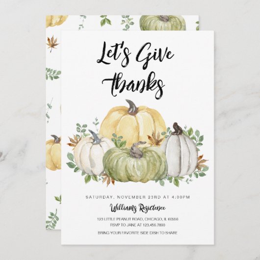 Invitation Let's Give Thanks Thanksgiving (Devant / Derrière)