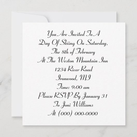 Invitation "LET'S GO SKIING" ski de style moderne (Dos)