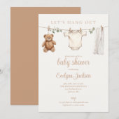 Invitation Lets Hang Out Clothesline Neutral Baby Shower (Devant / Derrière)