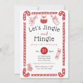 Invitation Let's Jingle and Mingle Red Doodle Holiday Party (Devant)