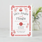 Invitation Let's Jingle and Mingle Red Doodle Holiday Party (Debout devant)
