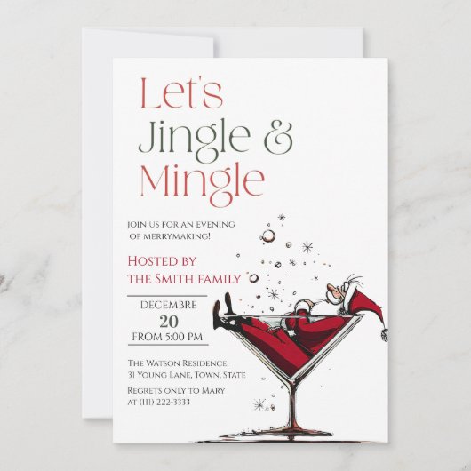 Invitation Let's Jingle and Mingle, Santa Cocktail (Devant)