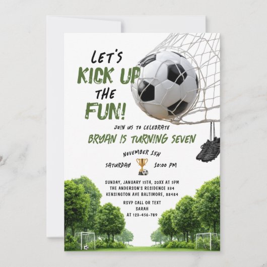 Invitation Let's Kick Up the Fun Boy Kids Soccer Birthday (Devant)