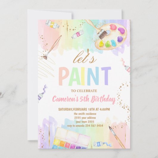 Invitation Let's Paint Art Painting Birthday Party (Devant)