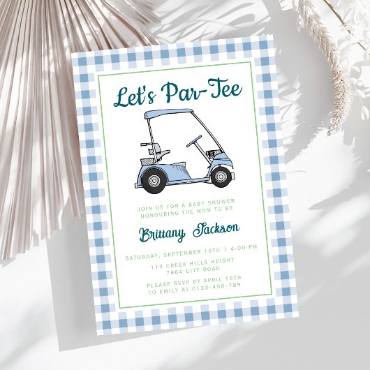 Invitation Let's Par Tee Golf Blue À damiers Boy Baby shower