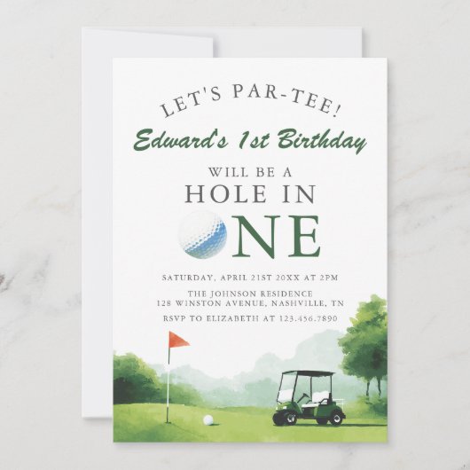 Invitation Let's Par-Tee Golf Buggy Fun 1st Birthday (Devant)