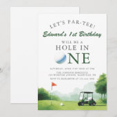 Invitation Let's Par-Tee Golf Buggy Fun 1st Birthday (Devant / Derrière)