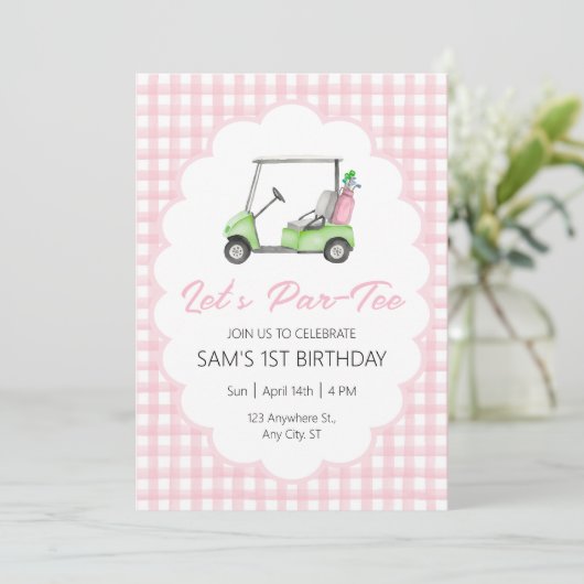 Invitation Let's Par - Tee Pink Golf Anniversaire (Debout devant)